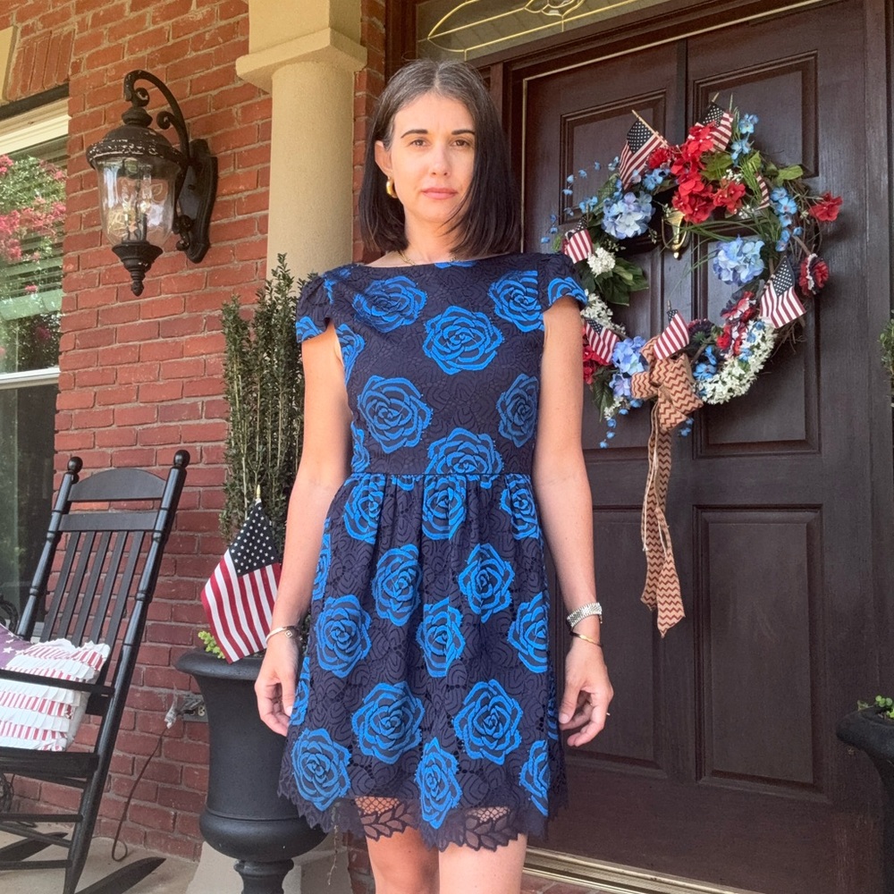 Elegant Blue Floral Lace Dress Alice + olivia size 2 work once